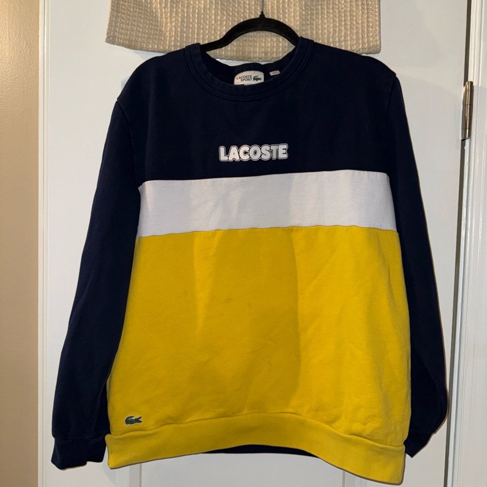 Lacoste Sport (Lg)men's crewneck,sweatshirt, gator & vinyl logo , navy/wh/yellow